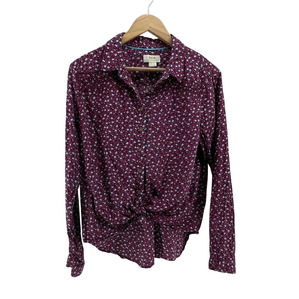 Maeve Anthropologie Womens 12 Burgundy Floral Tie Front Button Down OB855146